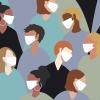 illustration of diverse group of people wearing covid masks